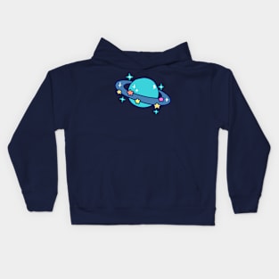 Starry Blue Saturn Kids Hoodie